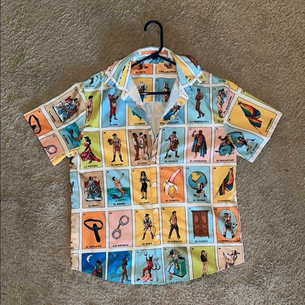 Colorful Loteria Button-Up Shirt Lottery Mexican Don Clemente LGBTQ Gay Pride